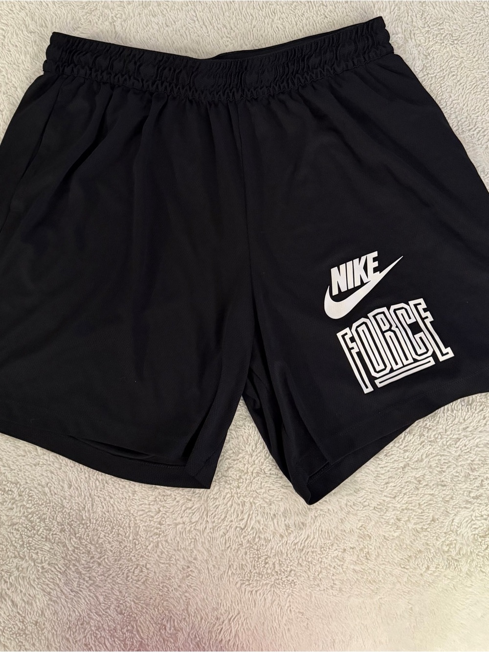 Nike Black Athletic Shorts with White 'Force' Logo